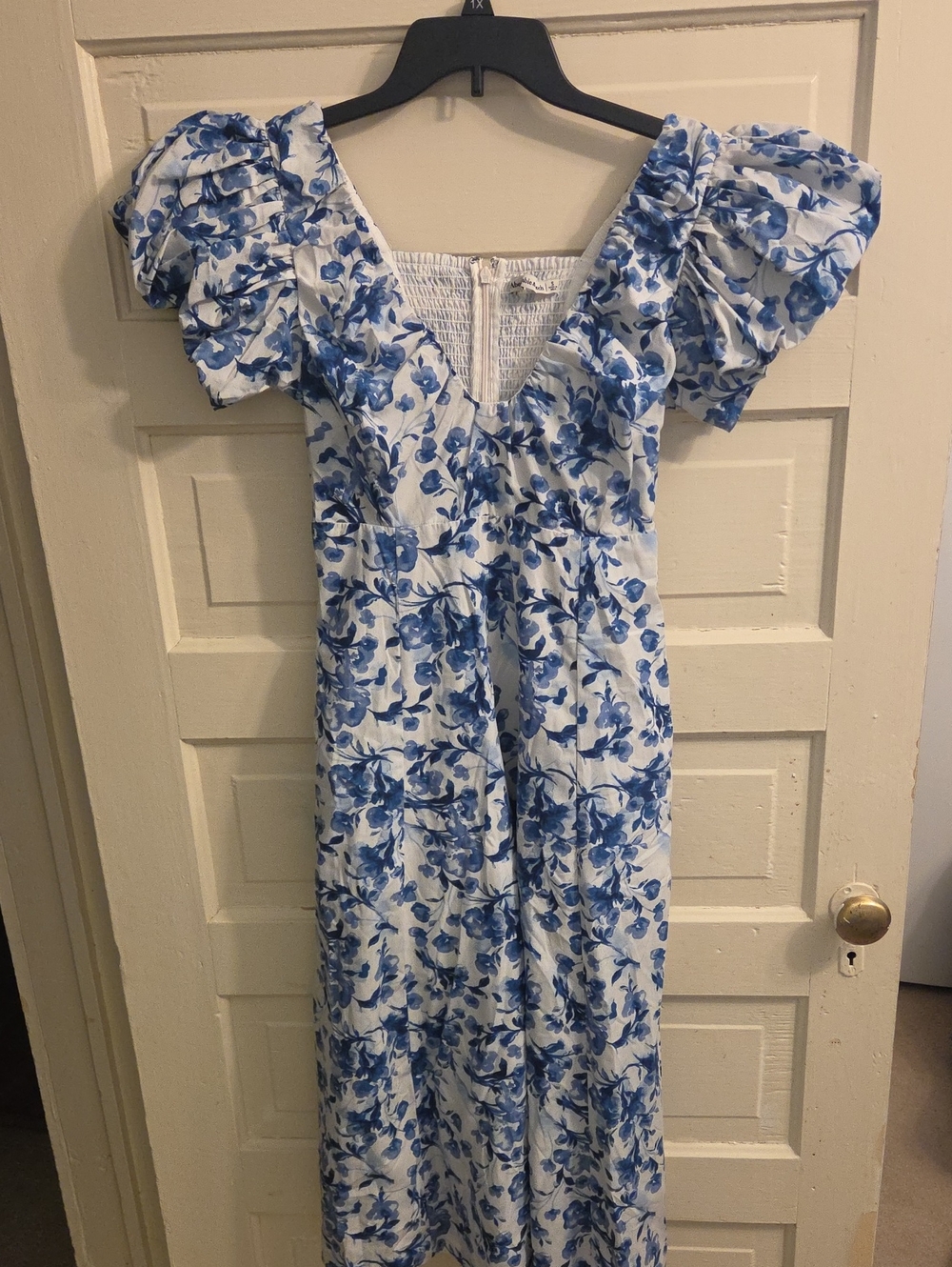 Abercrombie & Fitch White Maxi Dress with Blue Floral Print